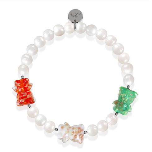 Beary Christmas | Silver | Pearl x Firefly Glass Bear Bracelet
