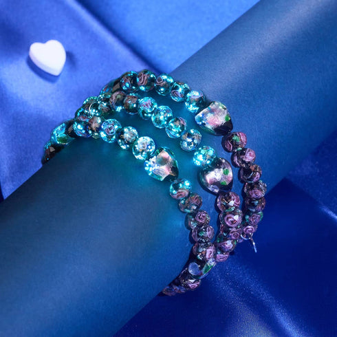 Black Bouquet | .925 Sterling Silver | Firefly Glass Diamond Hearts Bracelet