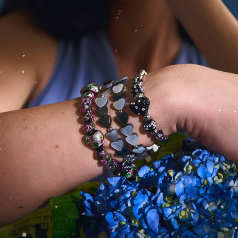 Black Bouquet | .925 Sterling Silver | Firefly Glass Diamond Hearts Bracelet