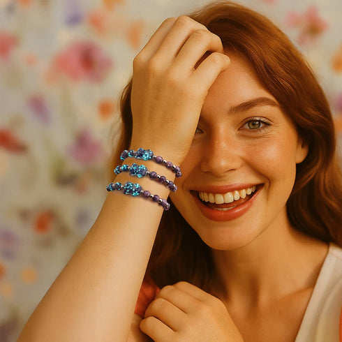 Blue Iris | Silver | Firefly Glass Bear Bracelet