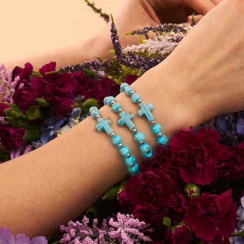 Cerulean | Silver | Firefly Glass Cross Bracelet