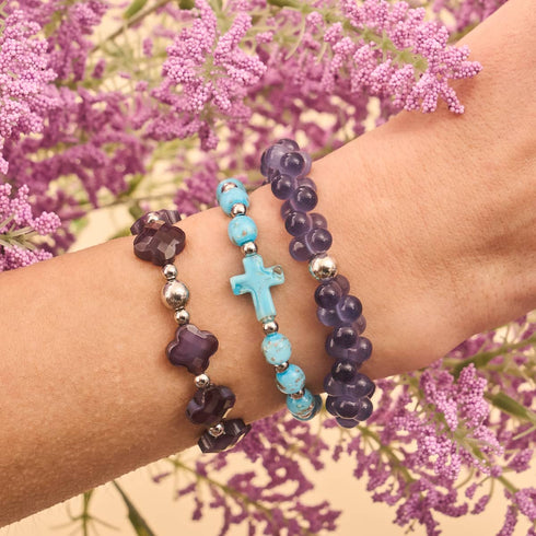 Cerulean | Silver | Firefly Glass Cross Bracelet