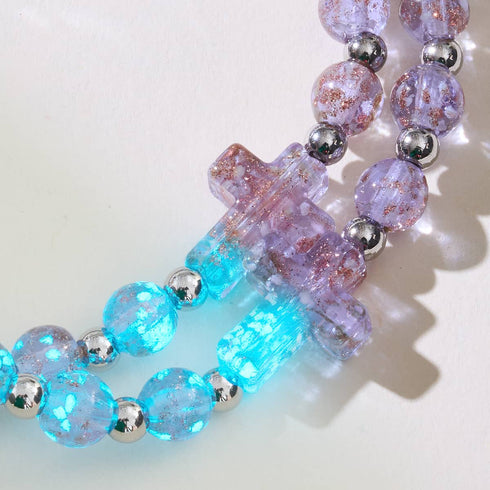 Lilac | Silver | Firefly Glass Cross Bracelet