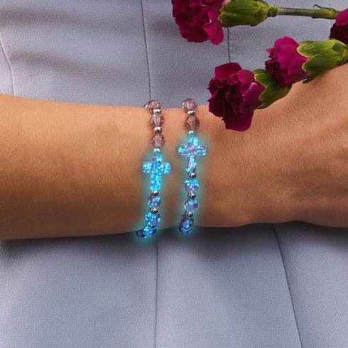 Lilac | Silver | Firefly Glass Cross Bracelet