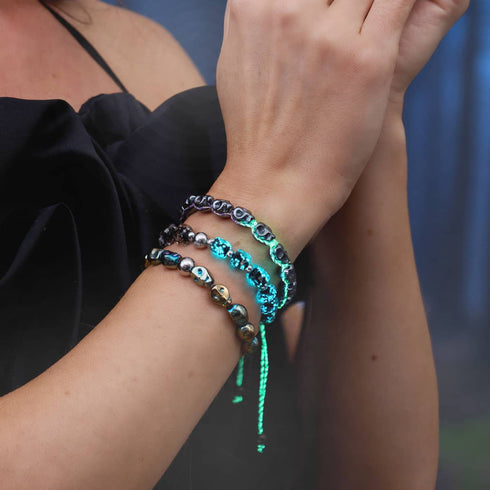 Obsidian | Silver | Firefly Glass Pebble Bracelet