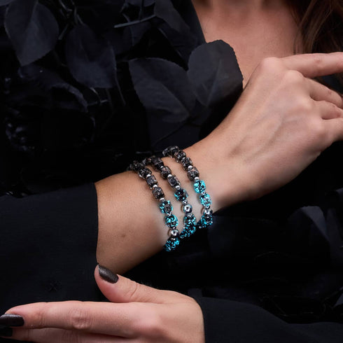 Obsidian | Silver | Firefly Glass Pebble Bracelet
