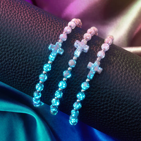 Periwinkle | Silver | Firefly Glass Cross Bracelet