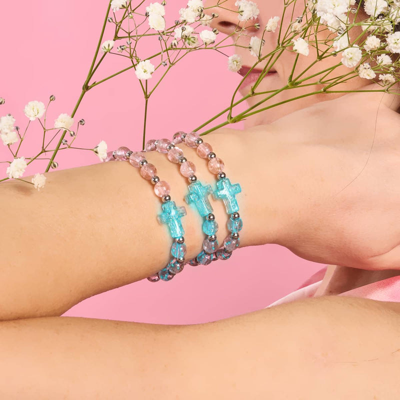 Rosewater | Silver | Firefly Glass Cross Bracelet