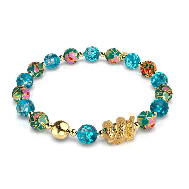 Sea Dragon | Enamel Lotus | Teal Firefly Glass Serpent Bracelet