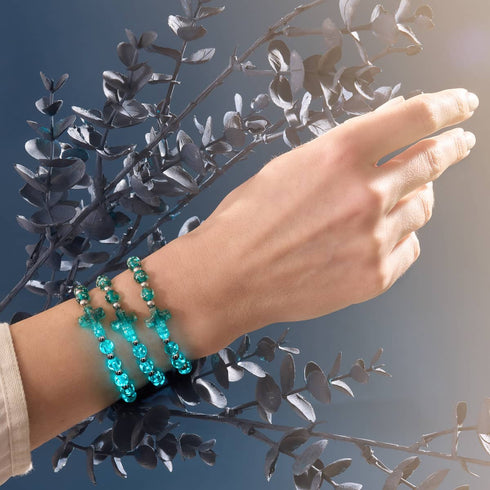 Teal | Silver | Firefly Glass Cross Bracelet