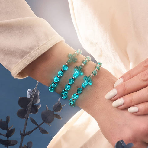 Teal | Silver | Firefly Glass Cross Bracelet