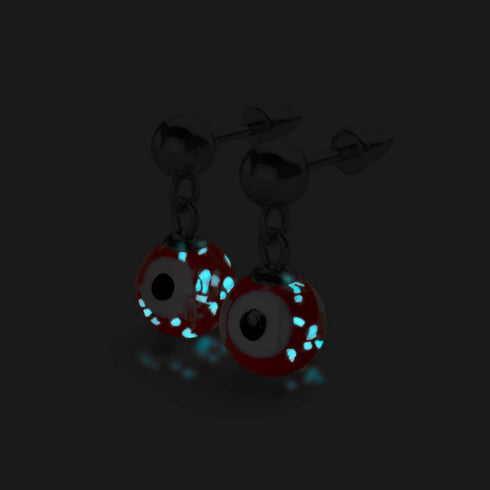 Red | .925 Sterling Silver | Firefly Glass Evil Eye Drop Stud Earrings