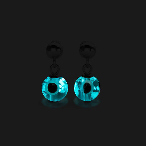 Teal | .925 Sterling Silver | Firefly Glass Evil Eye Drop Stud Earrings