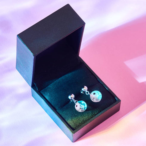 White | .925 Sterling Silver | Firefly Glass Evil Eye Drop Stud Earrings