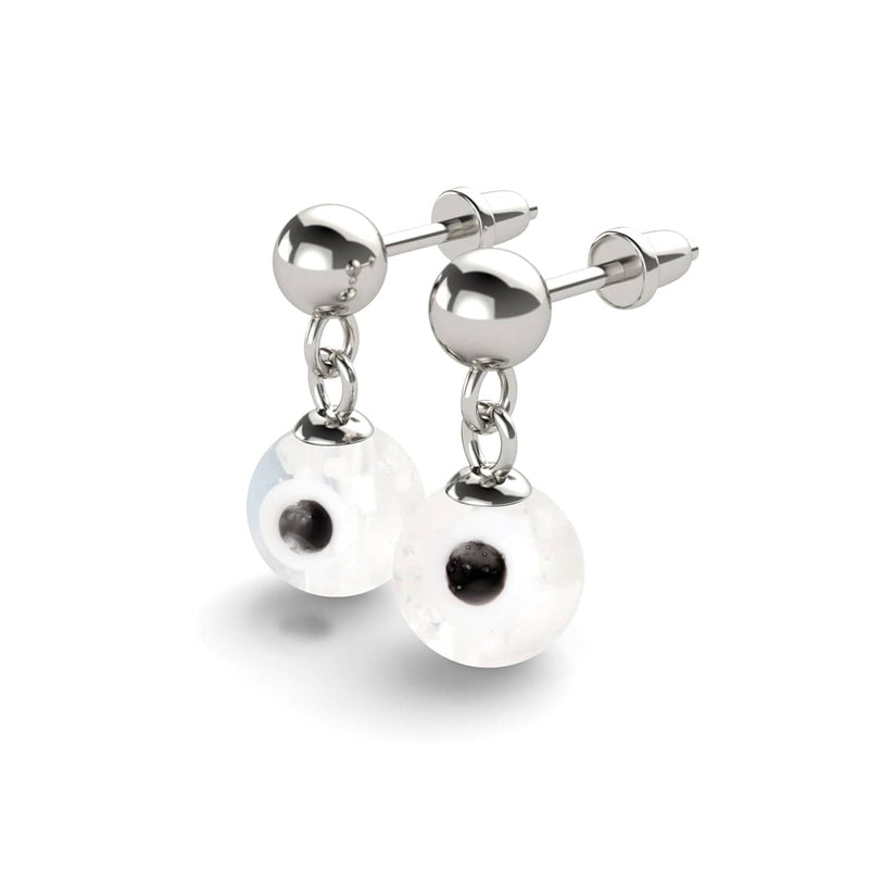 White | .925 Sterling Silver | Firefly Glass Evil Eye Drop Stud Earrings