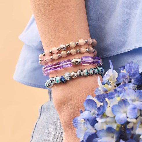 Cosmic Purple | .925 Sterling Silver | Galaxy Glass Pebble Bracelet