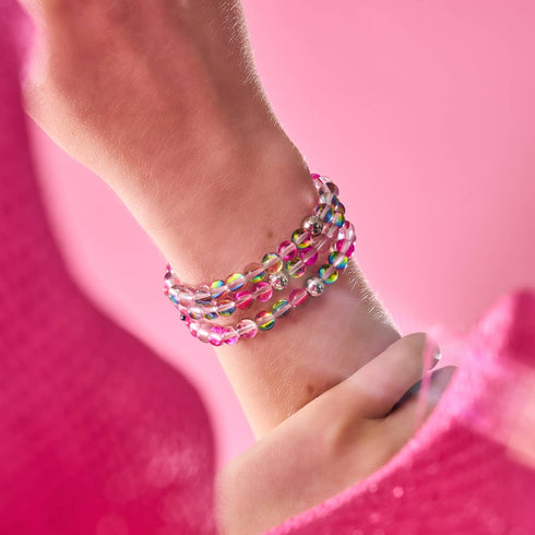 Pink Cosmos | Silver | Galaxy Glass Bead Bracelet