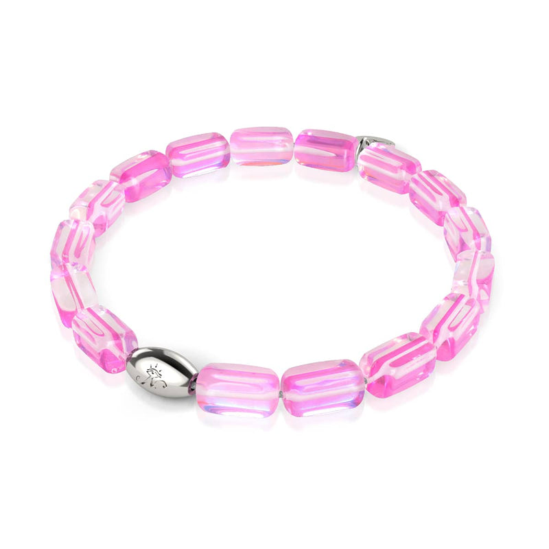 Pink Nebula | .925 Sterling Silver | Galaxy Glass Pebble Bracelet