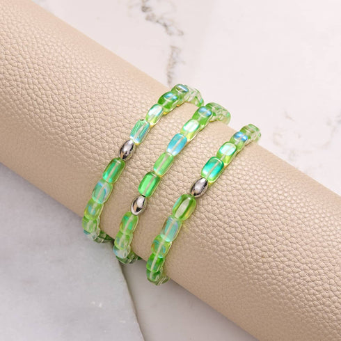 Verdant Moon | .925 Sterling Silver | Galaxy Glass Pebble Bracelet
