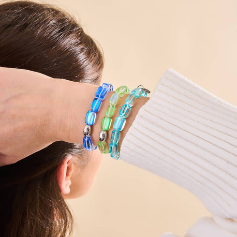 Verdant Moon | .925 Sterling Silver | Galaxy Glass Pebble Bracelet