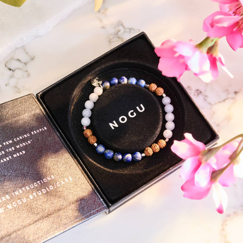 Groundwater | Aquamarine x Lapis x Rudraksha |  Mala Bracelet