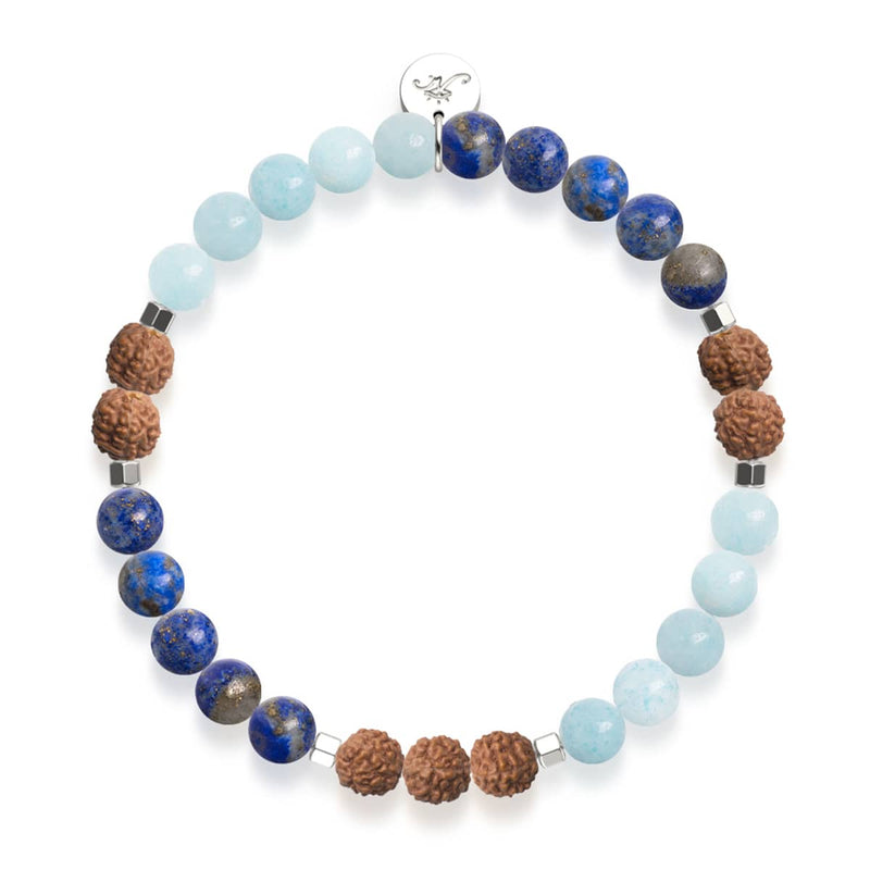 Groundwater | Aquamarine x Lapis x Rudraksha |  Mala Bracelet