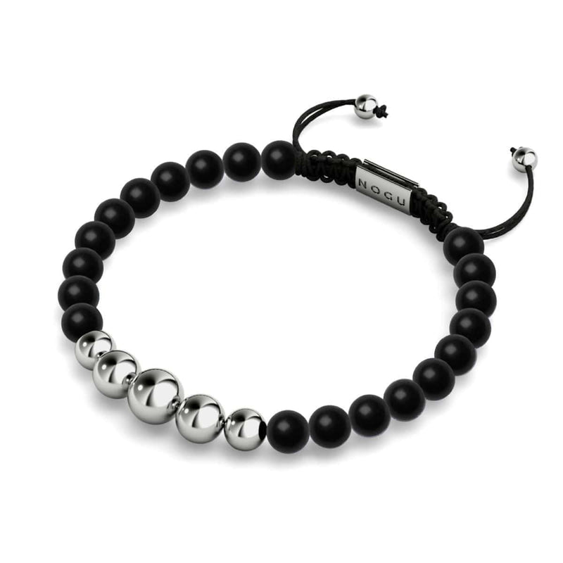 Matte Black Agate | Silver | Balance Gemstone Macrame Bracelet