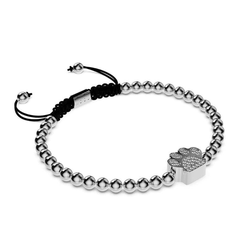Paw | Silver | Black | Crystal Pup Print | Macrame Charmballa Bracelet