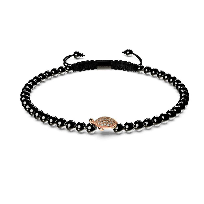 Tortuga | 18k Rose Gold & Gunmetal | Black | Crystal Sea Turtle | Macrame Charmballa Bracelet