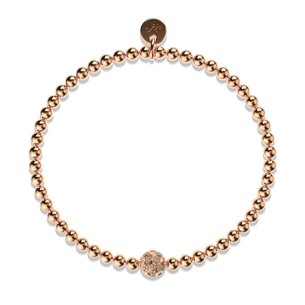 Goal 18k rose gold bracelet with Austrian crystal soccer ball charm and stretchable elastic cord by NOGU