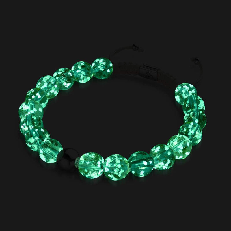 Evergreen | Silver | Firefly Glass Macrame Bracelet