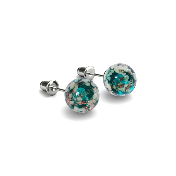 NOGU.studio - NOGU - Firefly Glass Earrings - Teal | .925 Sterling Silver | Firefly Glass Stud Earrings