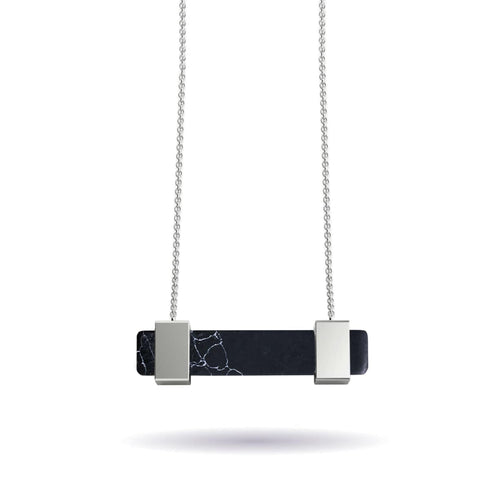 Black Agate | Silver | Gemstone Bar Necklace