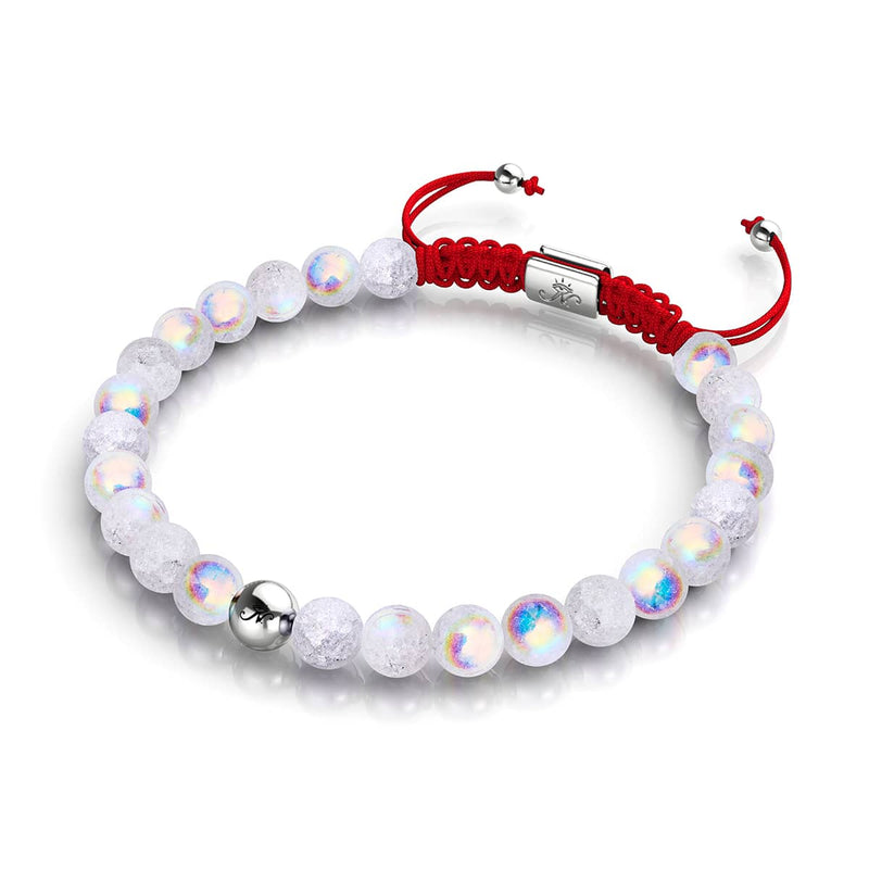 Marshmallow Chrome Glitter Glass x Red String Bracelet