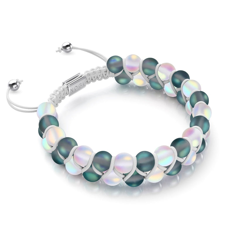 Grey and White | Silver | Double Mermaid Glass Bracelet