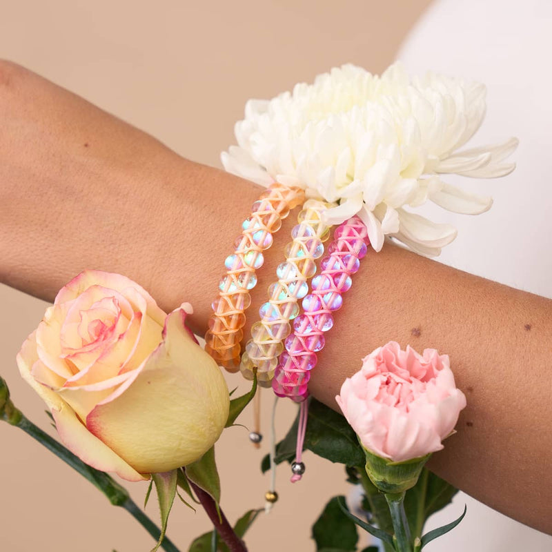 Honeysuckle and White | Gold | Double Mermaid Glass Bracelet