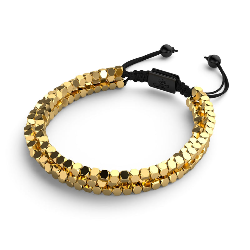 Mini Sacred Geom | Gold Hematite x Gunmetal | Triple Strand Bracelet