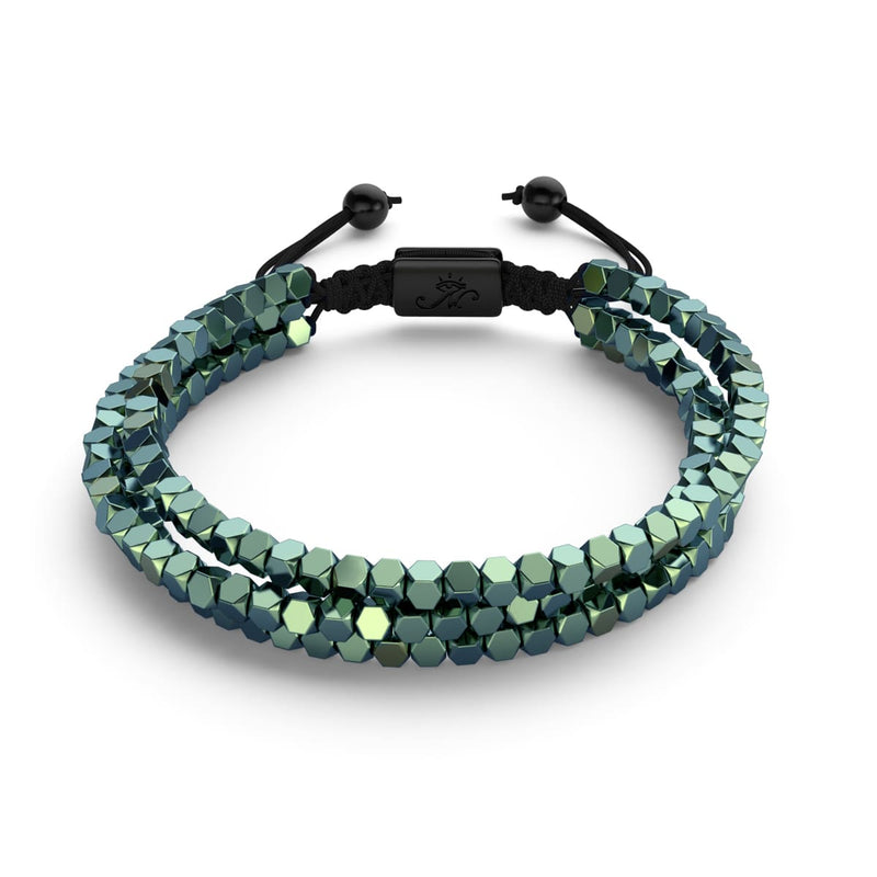 Mini Sacred Geom | Seafoam Hematite x Gunmetal | Triple Strand Bracelet