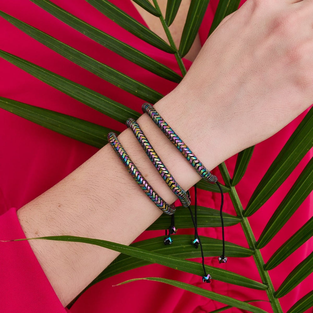 NOGU.studio - NOGU - Serpentine Bracelets - Serpentine | Rainbow Hematite x Unicorn Silver | Double Wave Bracelet