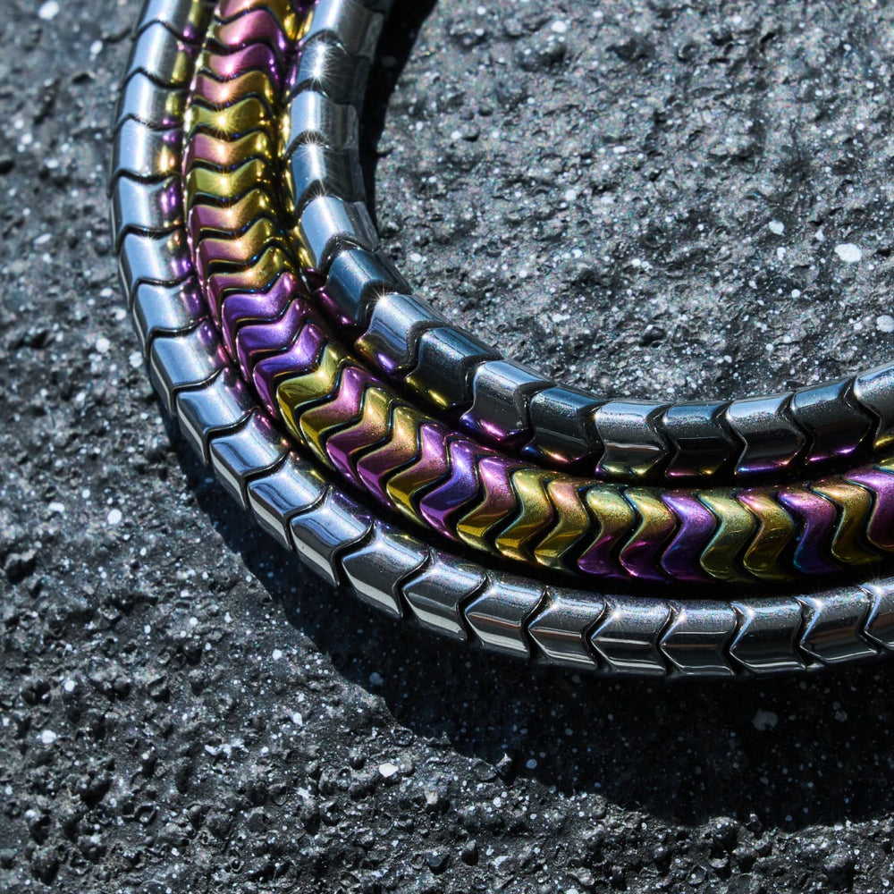 NOGU.studio - NOGU - Serpentine Bracelets - Serpentine | Rainbow Hematite x Unicorn Silver | Double Wave Bracelet