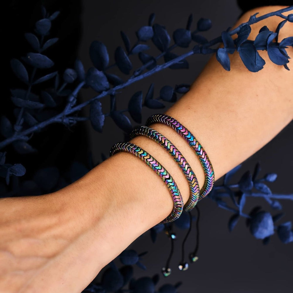 NOGU.studio - NOGU - Serpentine Bracelets - Serpentine | Rainbow Hematite x Unicorn Silver | Double Wave Bracelet