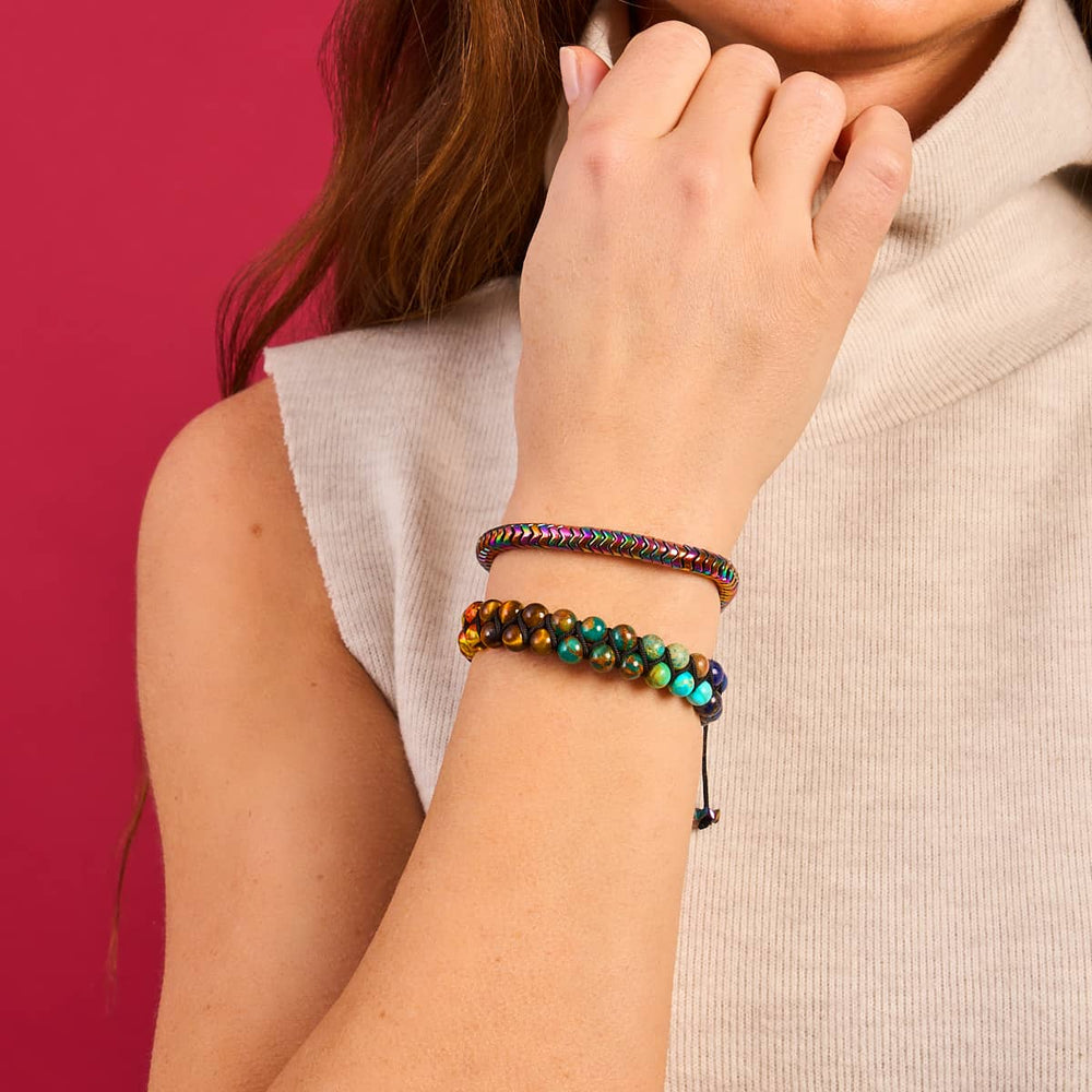 NOGU.studio - NOGU - Serpentine Bracelets - Serpentine | Rainbow Hematite x Unicorn Silver | Double Wave Bracelet