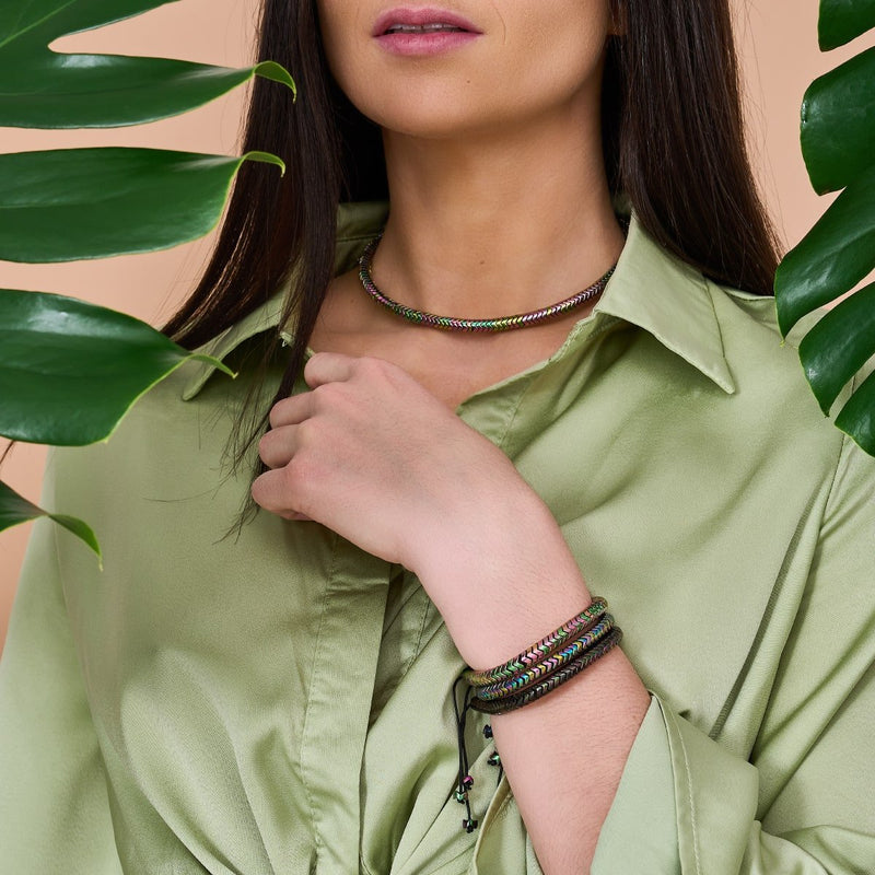 Serpentine | Unicorn Gold Hematite x Unicorn Silver | Double Wave Necklace