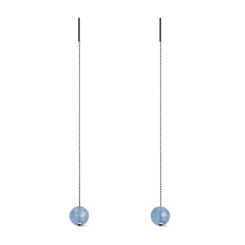 Aquamarine | .925 Sterling Silver | Gemstone Chain Drop Threader Earrings