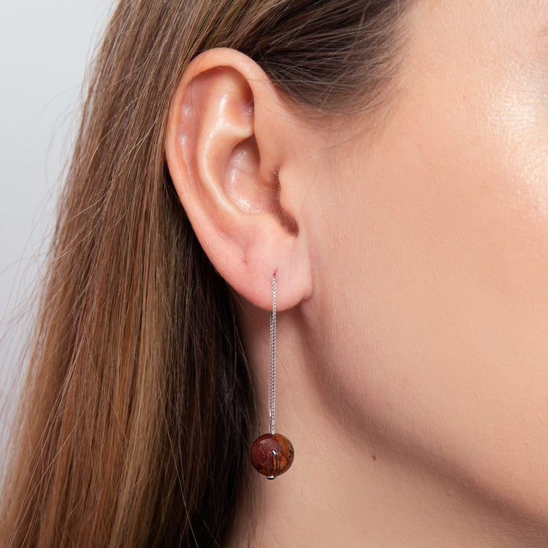 Red Picasso Jasper | .925 Sterling Silver | Gemstone Chain Drop Threader Earrings