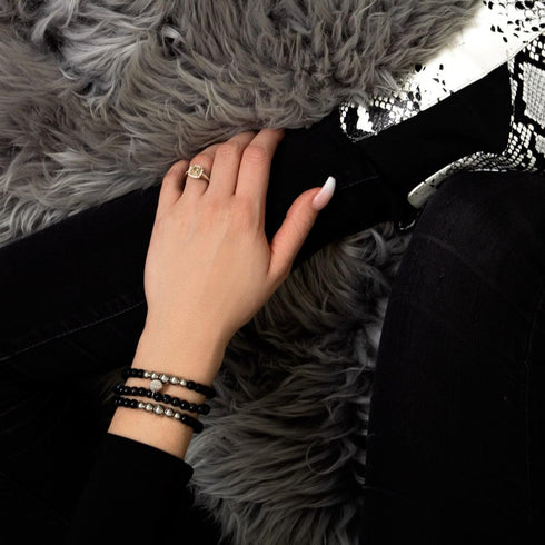 Black Line Agate | .925 Sterling Silver | Healing Gemstone Bead Bracelet