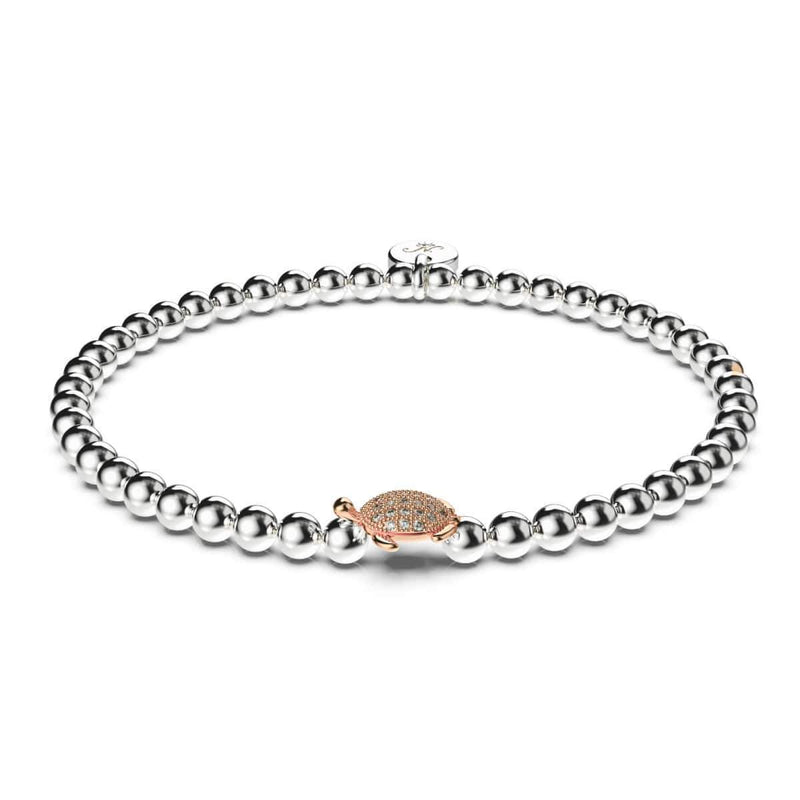 Tortuga | .925 Sterling Silver White & Rose Gold Vermeil | CZ Diamond Sea Turtle Bracelet