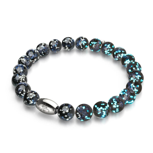 Pitch Black bracelet with glowing black and blue Firefly Glass beads and sterling silver clasp by NOGU