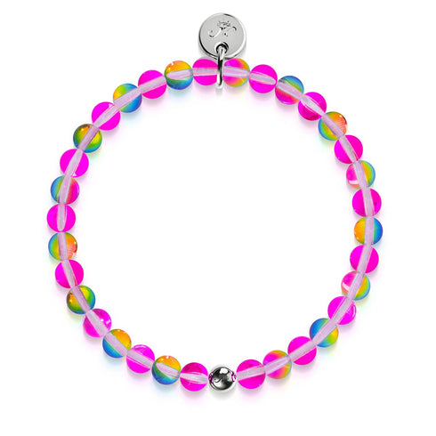Pink Cosmos | Silver | Galaxy Glass Bead Bracelet