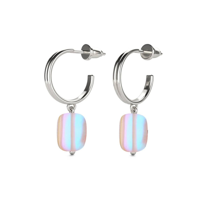 Rainbow White | .925 Sterling Silver | Mermaid Glass Pebble Huggie Earrings